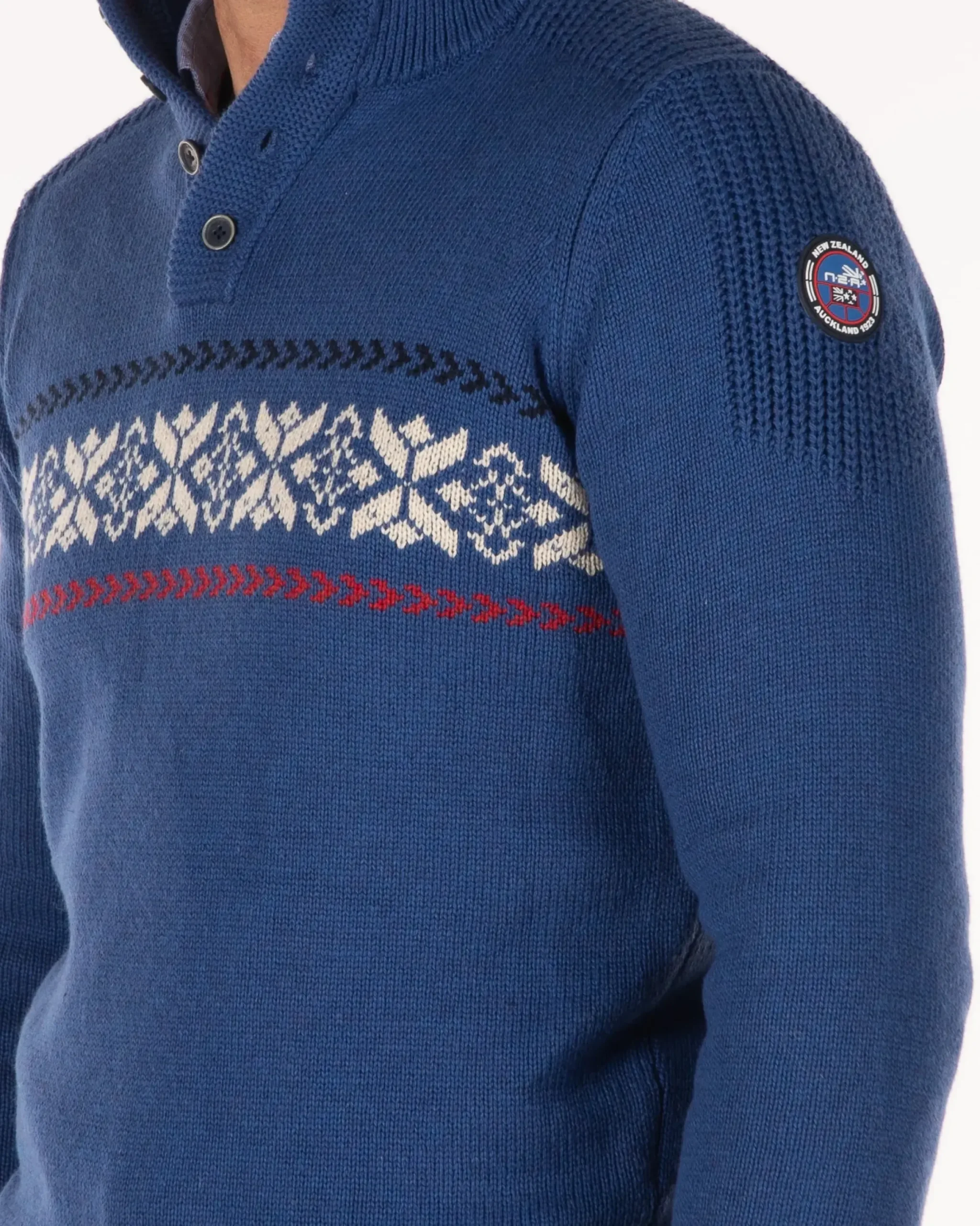 Gebreide trui met halve knoopssluiting - Bright Water Blue