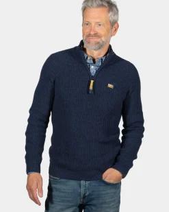 Gebreide trui met halve rits Drake - Ink Navy