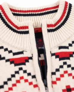 Gebreide trui met halve rits en accentkleuren - Milky Ecru