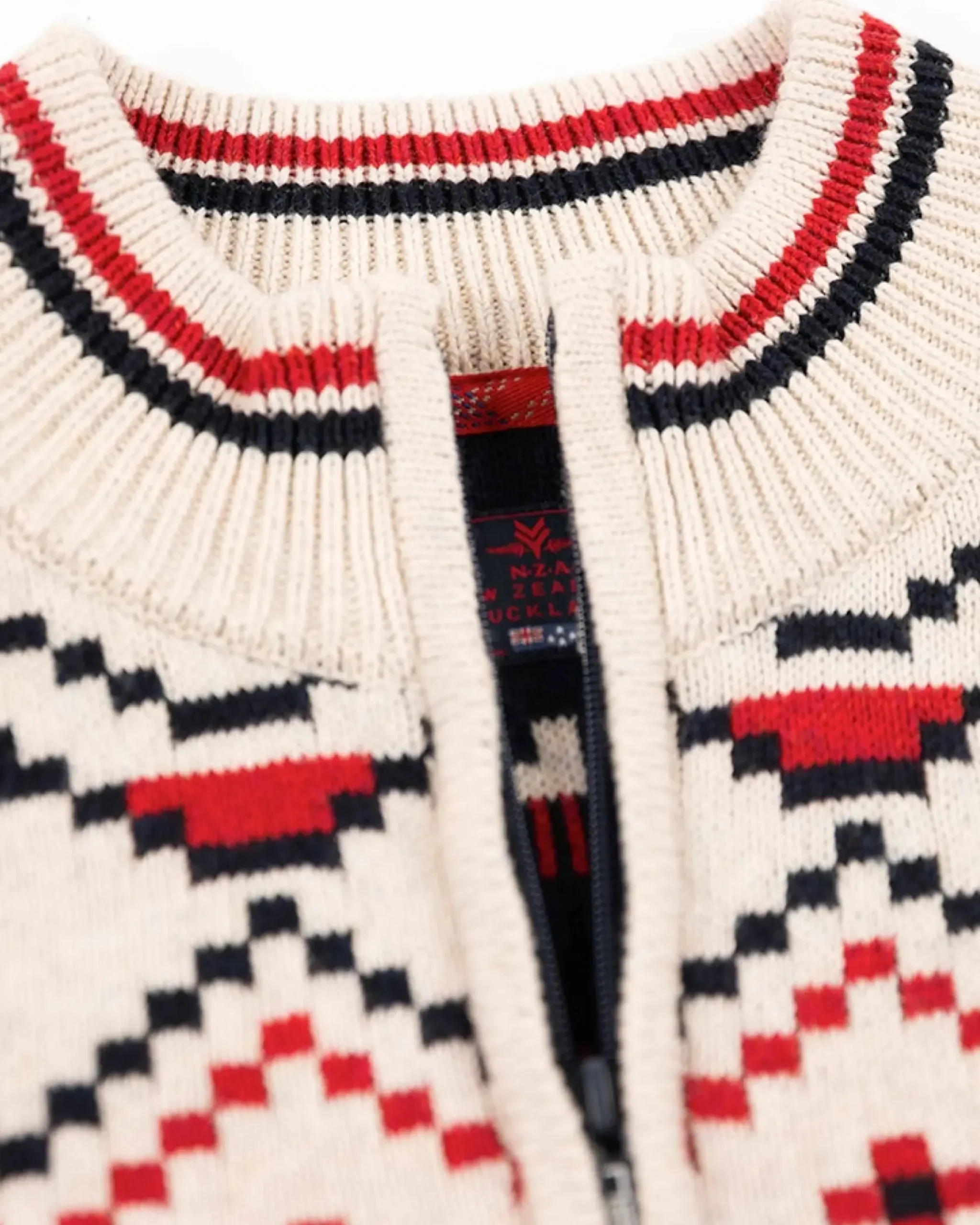 Gebreide trui met halve rits en accentkleuren - Milky Ecru