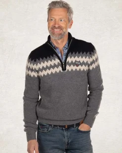Gebreide trui met halve rits - Grey Melange