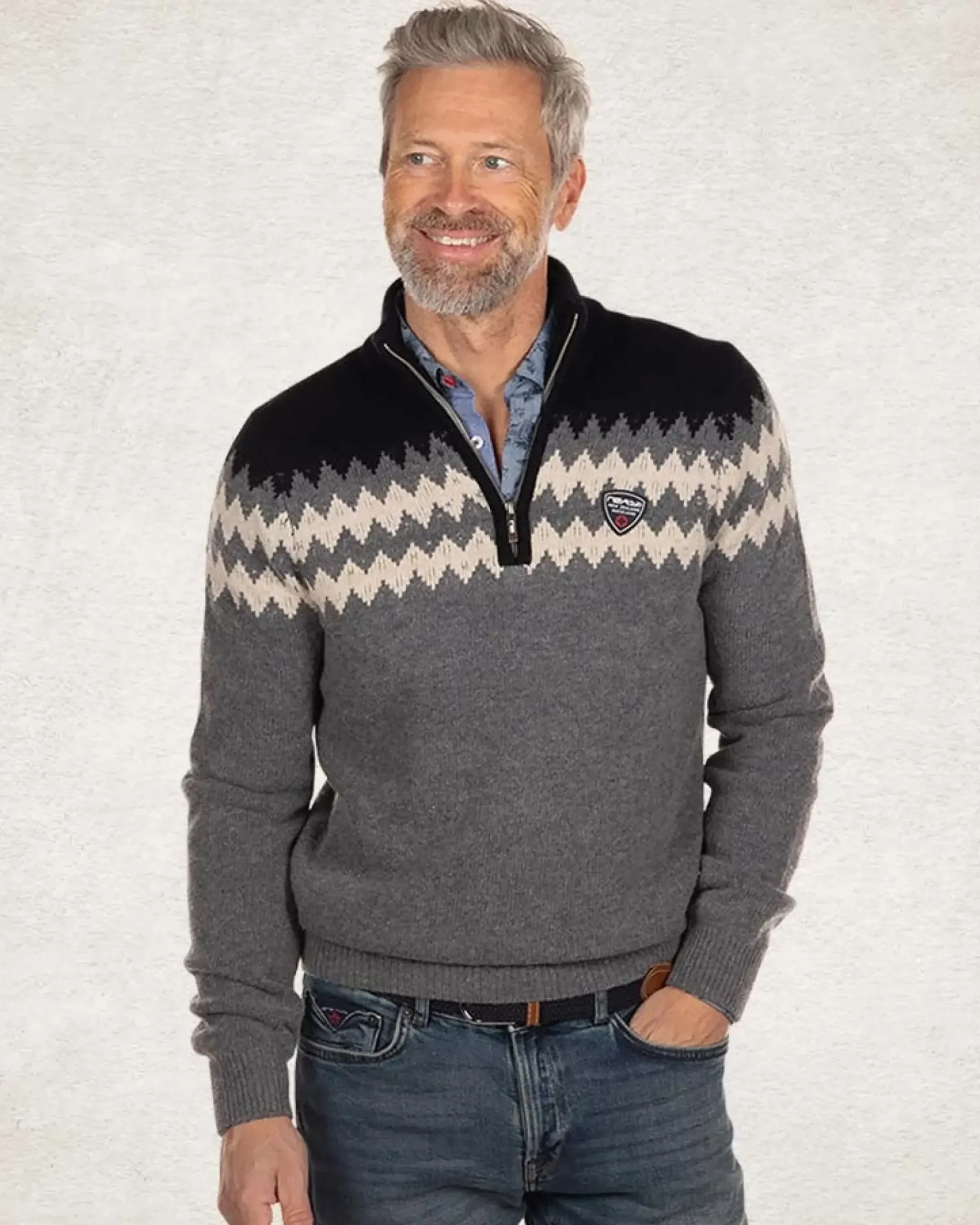 Gebreide trui met halve rits - Grey Melange