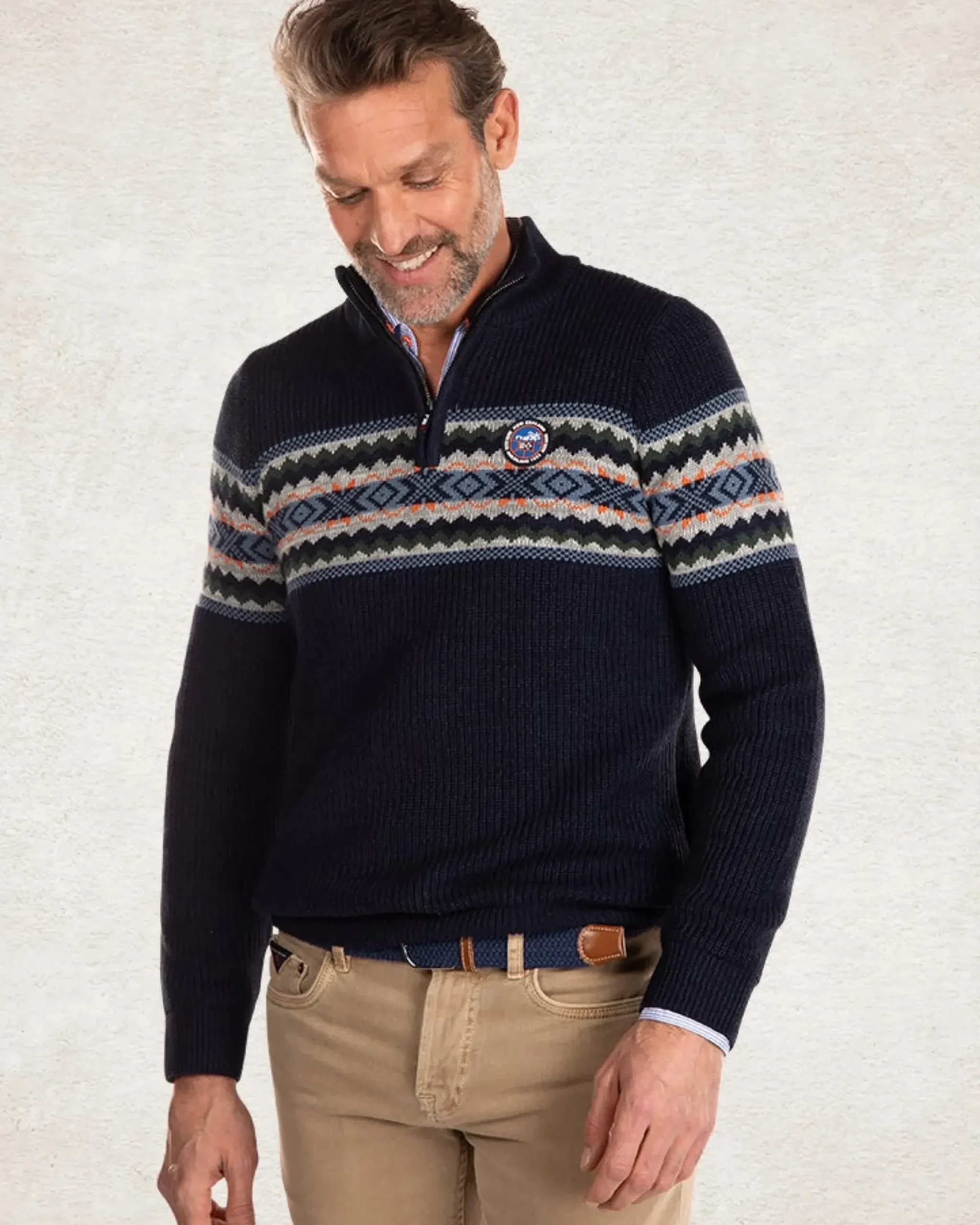 Gebreide trui met halve ritssluiting - Pitch Navy