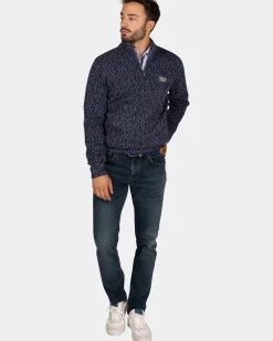 Gemêleerde donkerblauwe wollen pullover - Winter Navy