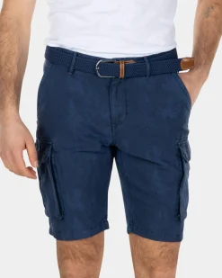 Geprinte linnen katoenen cargo shorts - Key Navy