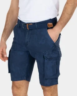 Geprinte linnen katoenen cargo shorts - Key Navy