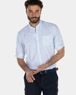 Geprint linnen overhemd - Light Blue