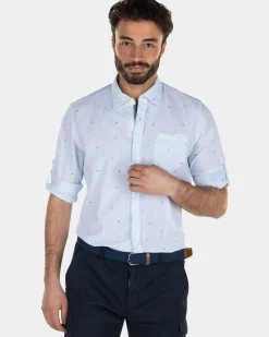 Geprint linnen overhemd - Light Blue