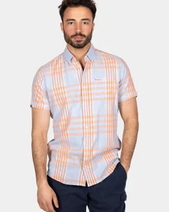 Geruit blauw met oranje overhemd - Light Sky