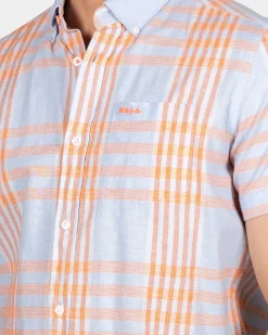 Geruit blauw met oranje overhemd - Light Sky
