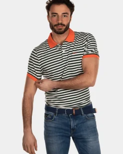 Gestreepte katoenen polo - Dark Pine