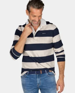 Gestreept zwart wit rugbyshirt - Powder Sand
