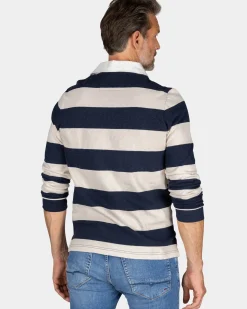 Gestreept zwart wit rugbyshirt - Powder Sand