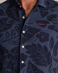 Grijsblauw overhemd met navy bloemenprint