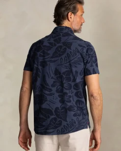Grijsblauw overhemd met navy bloemenprint