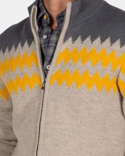 Grijs wollen vest met geel motief - Chestnut