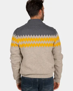 Grijs wollen vest met geel motief - Chestnut