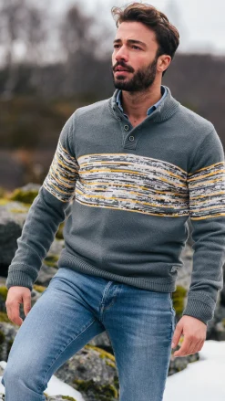 Grijze katoenen trui met geel zwarte print - Ash Grey