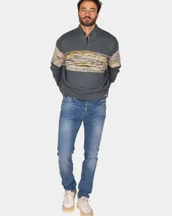 Grijze katoenen trui met geel zwarte print - Ash Grey