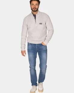 Grijze katoenen trui met halve rits - Grey Melange