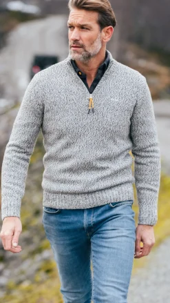 Grijze wollen pullover met halve rits - Birch Grey Melange