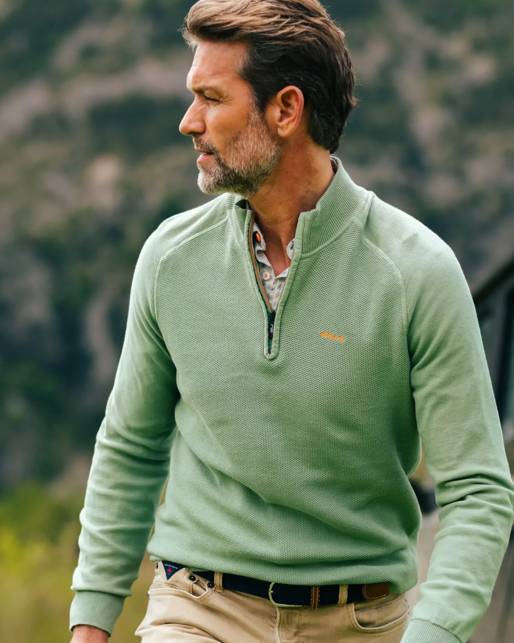 Groene basis pullover met halve rits