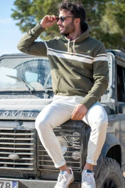Groene hoodie met witte streep - Jacket Army