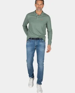Groene katoenen longsleeve polo