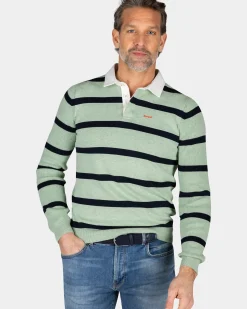 Groene longsleeve polo met donkergroene strepen