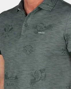 Groengrijze polo met bladprint