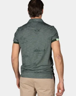 Groengrijze polo met bladprint
