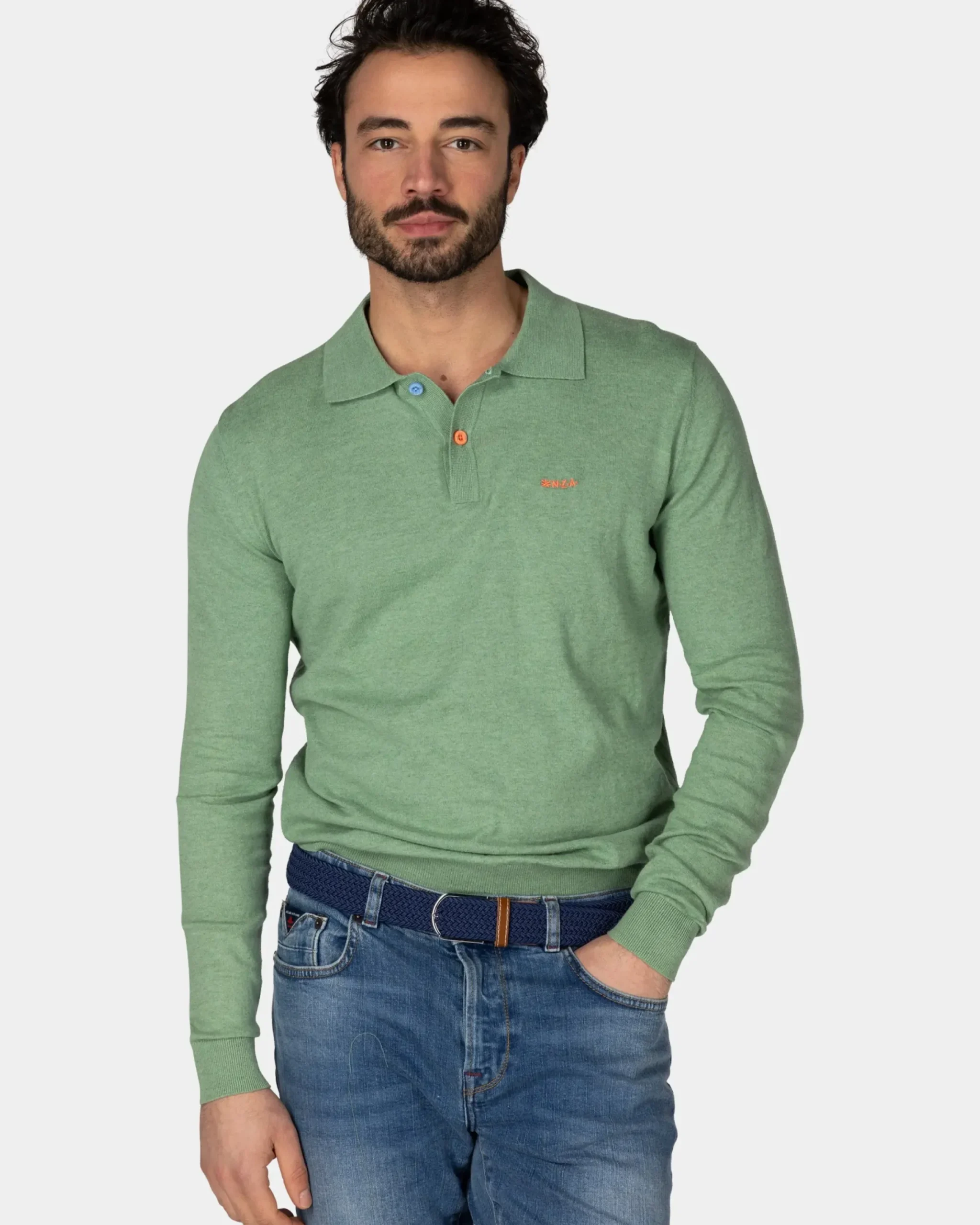 Groen longsleeve poloshirt