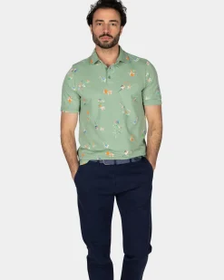 Groen poloshirt met bladprint