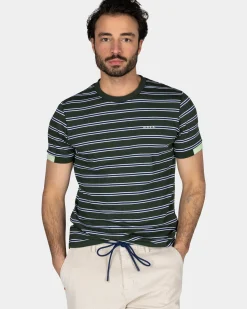 Groen-wit gestreept katoenen t-shirt