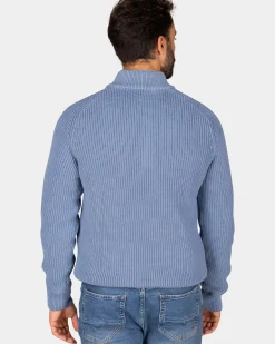 Grofgebreide blauwe trui met halve rits - Mineral Blue
