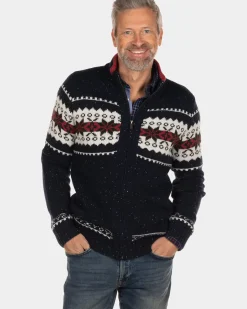Grofgebreid vest met print Arohaki - Steady Navy
