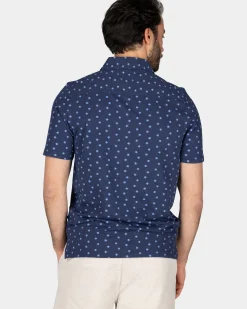 Katoenen blauwe polo met kleine stippen