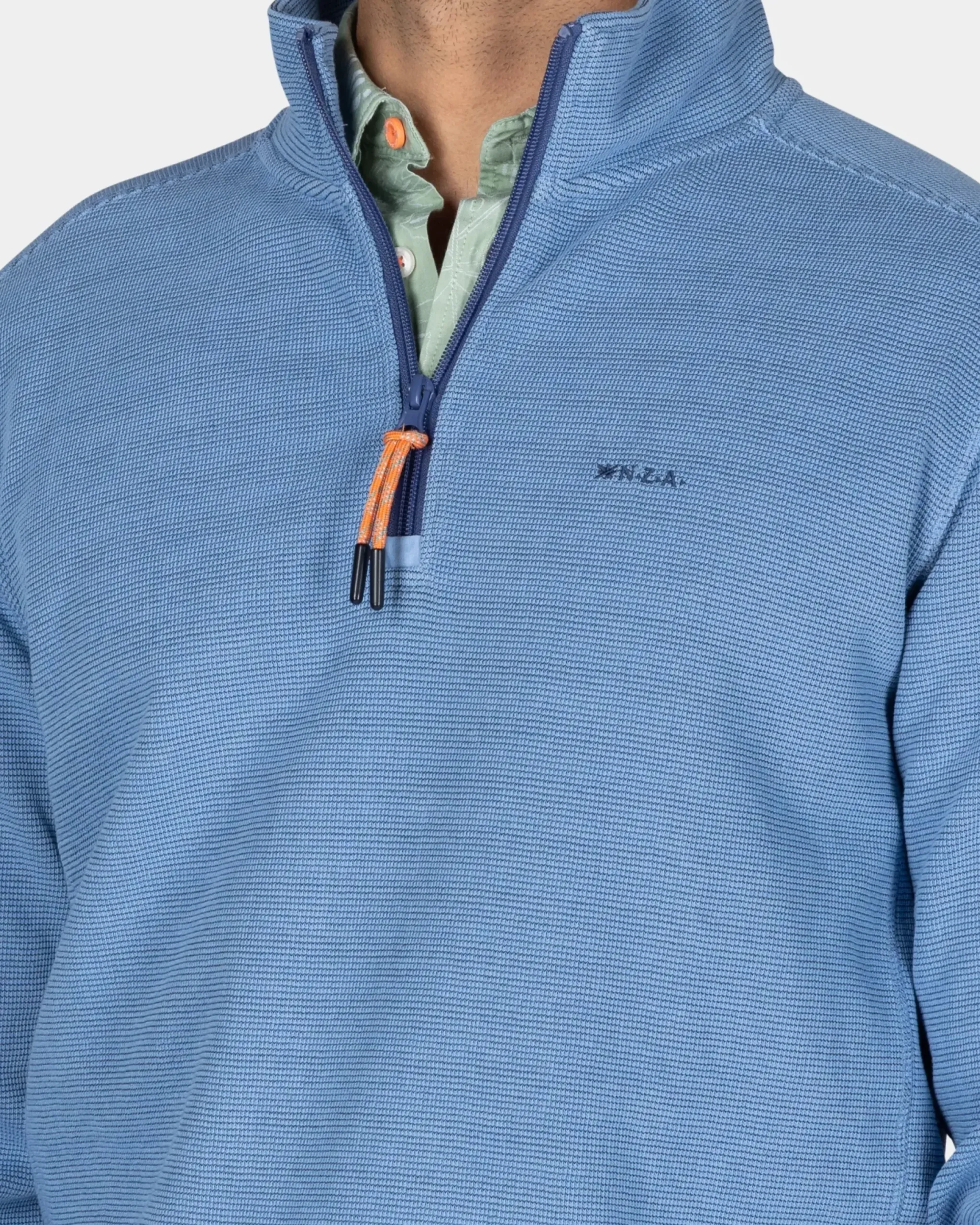 Katoenen blauw pullover met halve rits