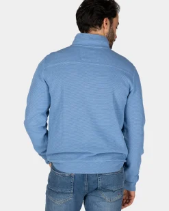 Katoenen blauw pullover met halve rits