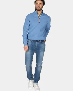 Katoenen blauw pullover met halve rits