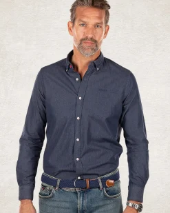 Katoenen effen overhemd - Pitch navy