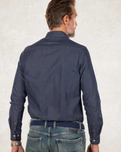 Katoenen effen overhemd - Pitch navy