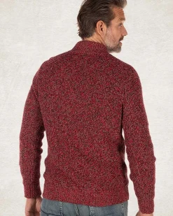 Katoenen effen trui met halve rits - Carmine red