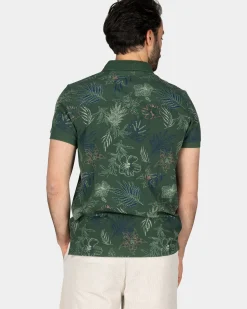 Katoenen groene polo met bladprint