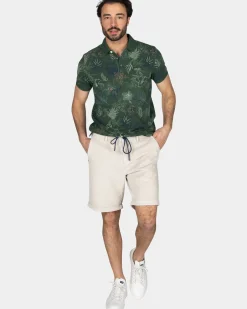 Katoenen groene polo met bladprint