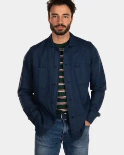 Katoenen linnen overshirt - Key Navy