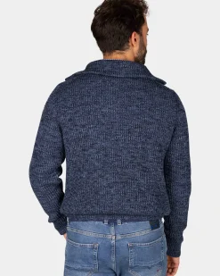 Katoenen navy gebreide trui met halve rits - Winter Navy