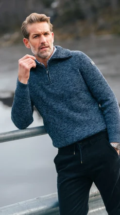 Katoenen navy gebreide trui met halve rits - Winter Navy