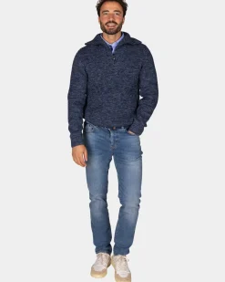 Katoenen navy gebreide trui met halve rits - Winter Navy