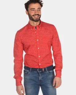 Katoenen overhemd met print rood - Orange Red